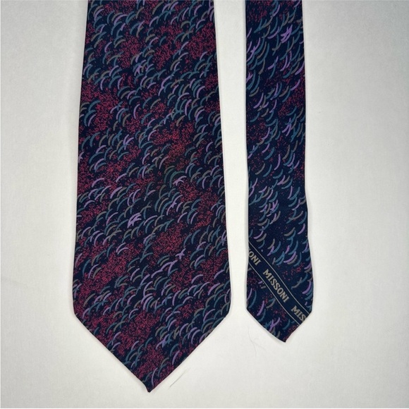 Vintage MISSONI CRAVATTE Vibrant Blue & Purple Abstract Classic Tie, 3.5” - Picture 4 of 6